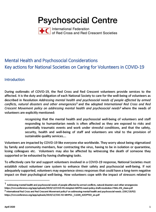 International Federation of Red Cross and Red Crescent Societies (Reference Center for Psychosocial Support) (2020)