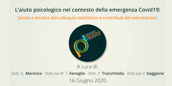 Webinar realizzato dall'Ordine degli Psicologi del Piemonte, nell'ambito del ciclo 